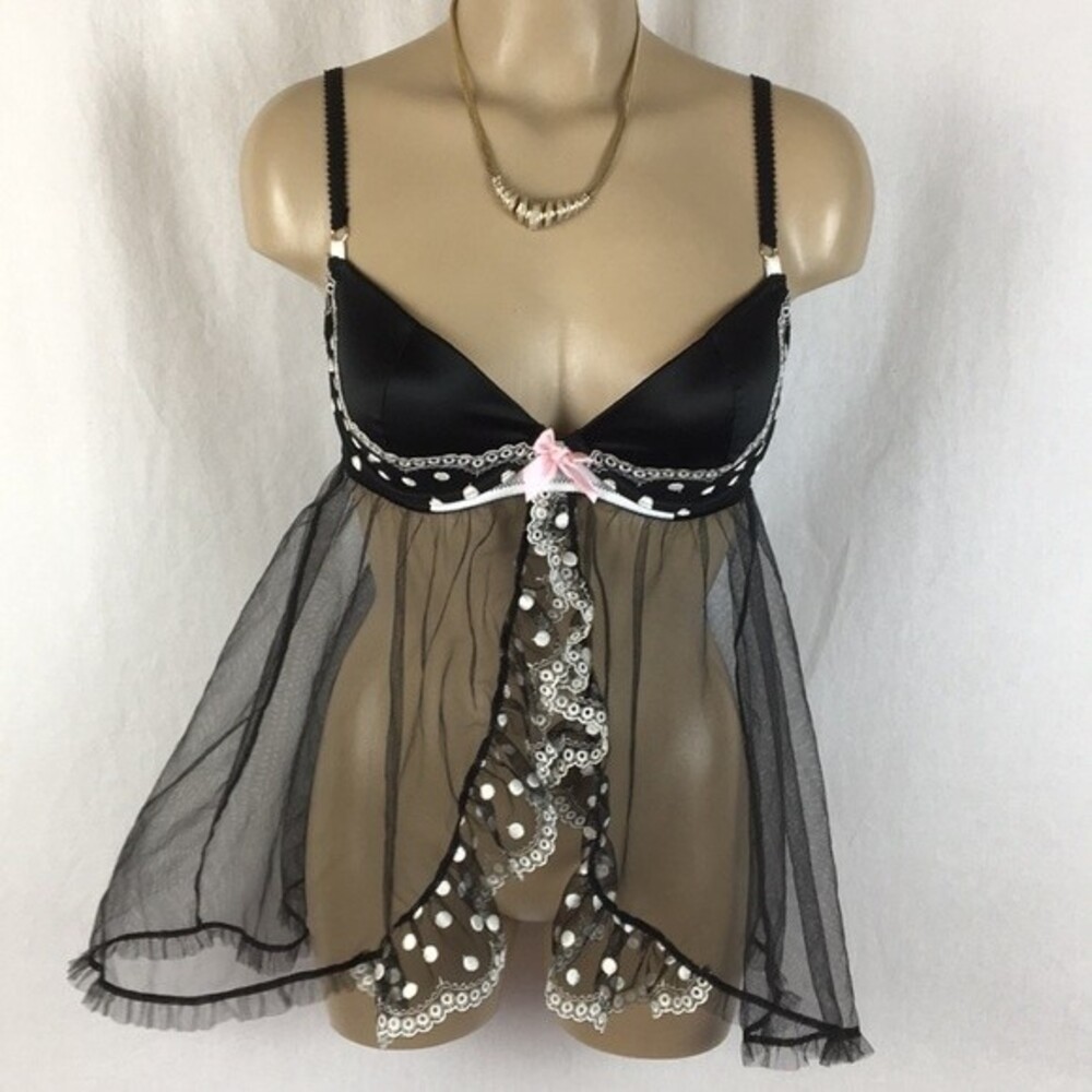Victoria's Secret Black & Pink Sheer Short Sleep Dress 34C